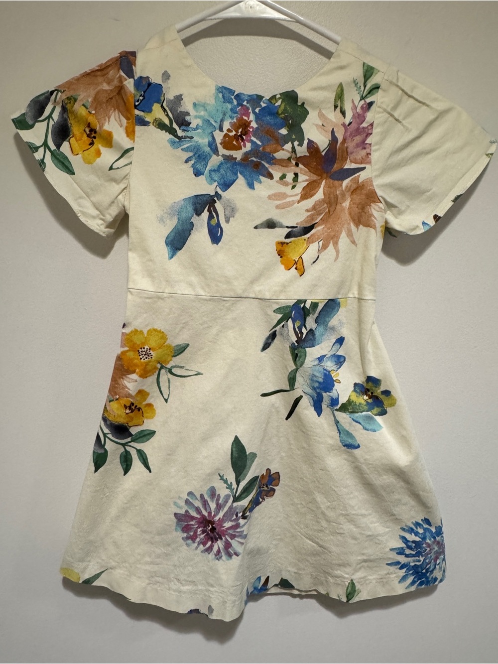 Zara kids Cream Floral Short-Sleeve A-Line Dress with Blue and Yellow Blooms